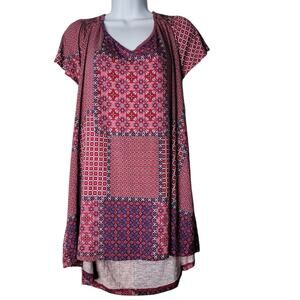 Torrid Super Soft Slub Jersey Tunic Top 3X Plus Size Boho Patchwork Red Purple